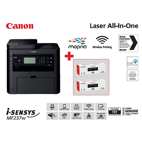 МФУ А4 ч/б Canon i-SENSYS MF237w з Wi-Fi (1418C170AA) + 2 картриджі Canon 737