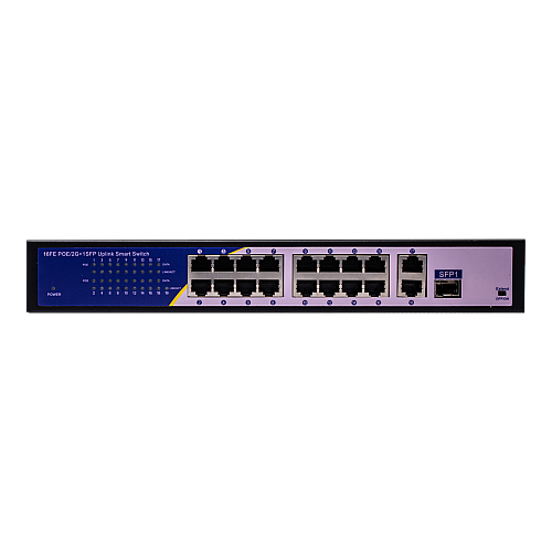 Комутатор мережевий POE Green Vision GV-010-D-16+2 PG+1 SFP (16xPOE, 2xLAN, 1xSFP)