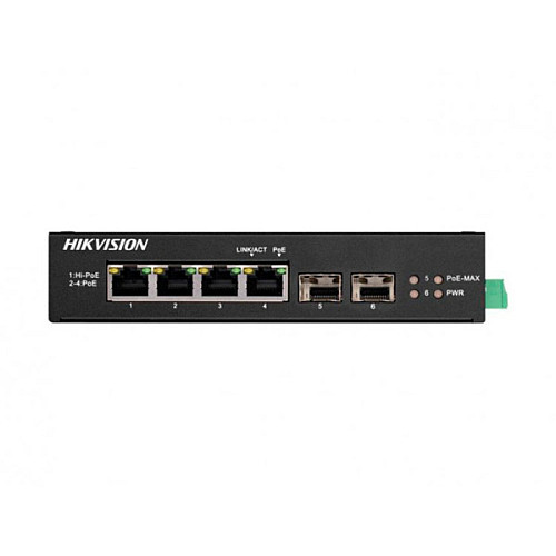 4-портовий неуправляємий POE комутатор Hikvision DS-3T0506HP-E/HS