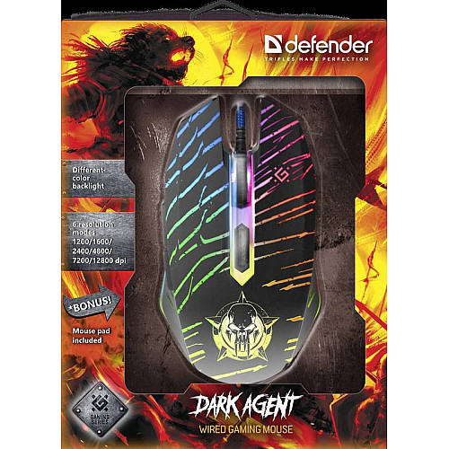 ИТ-набор мышь/коврик Defender Dark Agent GM-590L Черный (52590)