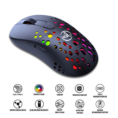 Мышь беспроводная игровая с аккумулятором и подсветкой 2.4 gHz HYSJ Т100 E-Sports Black