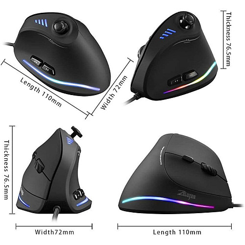 Вертикальная мышь проводная Zelotes C18 с эргономичным джойстиком RGB подсветкой