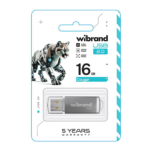 Флеш память USB Wibrand 16 GB Cougar USB 2.0 Silver (36693_3608909)