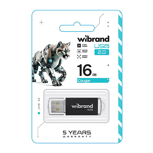 Флеш память USB Wibrand 16 GB Cougar USB 2.0 Black (36693_3608910)