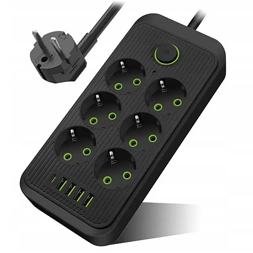 Сетевий подовжувач UA Power F06U 6 розеток 4 USB Type-C 2 м Чорний (2450340452)