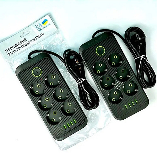 Сетевий подовжувач UA Power F06U 6 розеток 4 USB Type-C 2 м Чорний (2450340452)