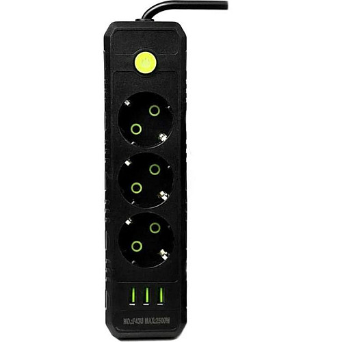 Сетевий подовжувач UA Power F43U 3USB 3 розетки 6 м Чорний (2681124196)