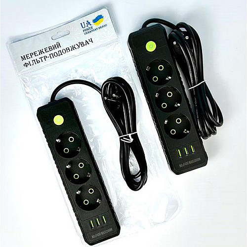 Сетевий подовжувач UA Power F43U 3USB 3 розетки 6 м Чорний (2681124196)