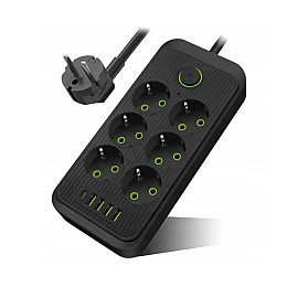 Сетевой удлинитель UA Power F06U 4USB Type-C 6 розеток 6 м Черный (2678687497)