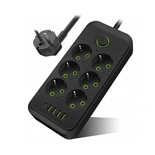 Сетевой удлинитель UA Power F06U 4USB Type-C 6 розеток 6 м Черный (2678687497)