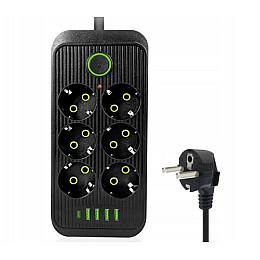 Сетевой удлинитель UA Power F06U 4USB Type-C 6 розеток 6 м Черный (2678687497)