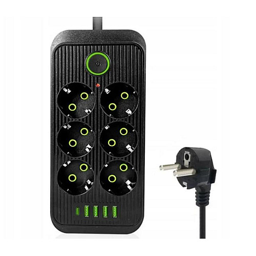 Сетевой удлинитель UA Power F06U 4USB Type-C 6 розеток 6 м Черный (2678687497)