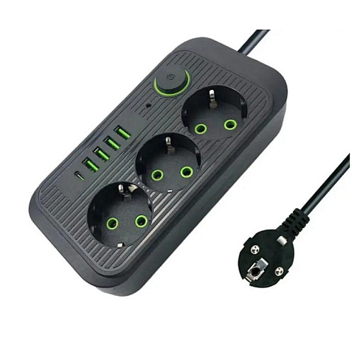 Сетевой удлинитель UA Power F09U 4USB Type-C 3 розетки 6 м Черный (2678701920)