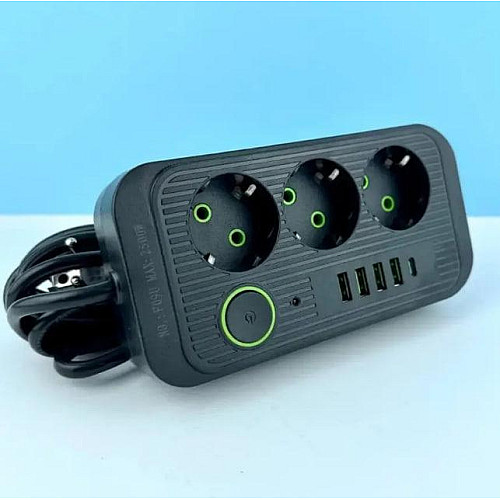 Сетевой удлинитель UA Power F09U 4USB Type-C 3 розетки 6 м Черный (2678701920)