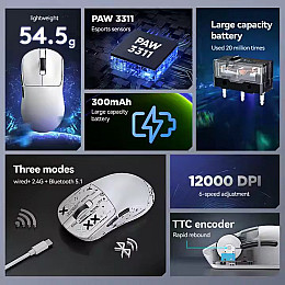 Мышь беспроводная T-Wolf X9 Print PAW 3311 12000 DPI 2.4G Bluetooth White (hub_ttzs4z)