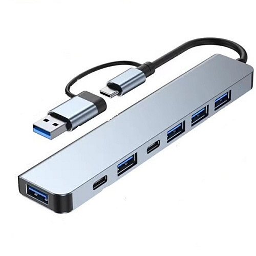 Алюмінієвий USB-розширювач TWS USB C Hub 7в1 Сірий (SH0000350)