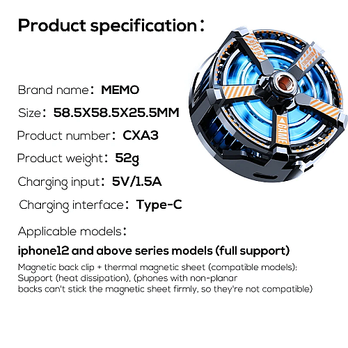 Магнитный кулер для телефона и планшета MEMO CXA3 Black (18525-hbr)