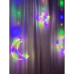 Гирлянда штора Xmas 9 Капель 4 Звезды 5 Лун Ширина 2.5M Разноцветное Свечение 165-Cl47Rgb