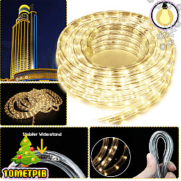 Светодиодная гирлянда-шланг Xmas Rope light для новогоднего декора улицы 10м свет LED - Теплый белый гибкая влаго/морозоустойчивая лента дюралайт от сети 220В