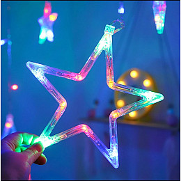Светодиодная гирлянда-штора Звезды для новогоднего декора Xmas stars 3м*80см*50см и 138 LED (12 звезд) свет ламп-RGB multicolor 8 режимов от сети 220 В