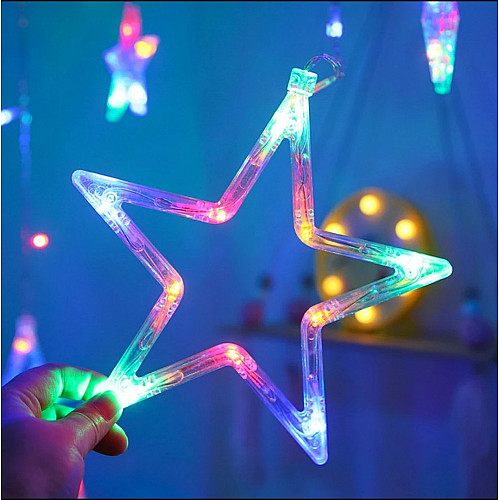 Светодиодная гирлянда-штора Звезды для новогоднего декора Xmas stars 3м*80см*50см и 138 LED (12 звезд) свет ламп-RGB multicolor 8 режимов от сети 220 В