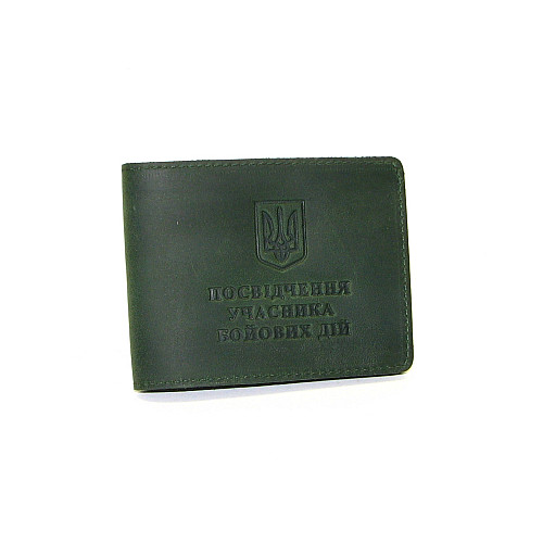 Обкладинка з натуральної шкіри на посвідчення учасника бойових дій УБД DNK Leather DNK UBD H col.C зелений