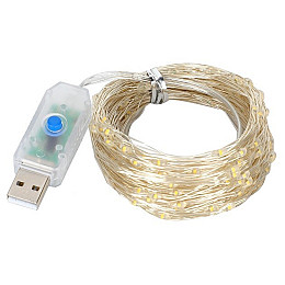 Светодиодная гирлянда нить Led Капли росы на 200 светодиодов 20 м с USB подключением и пультом ДУ Белая теплая