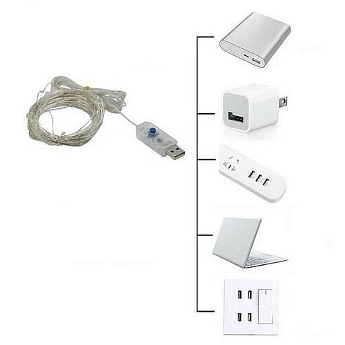 Светодиодная гирлянда нить Led Капли росы на 200 светодиодов 20 м с USB подключением и пультом ДУ Белая
