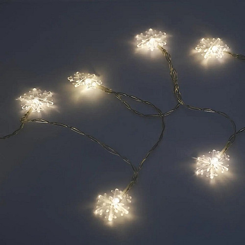 Светодиодная гирлянда LED Снежинки на батарейках 40 светодиодов 5 м Теплый белый