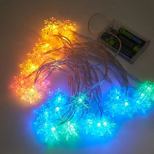 Светодиодная гирлянда LED Снежинки на батарейках 40 светодиодов 5 м Мульти