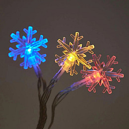 Светодиодная гирлянда LED Снежинки на батарейках 40 светодиодов 5 м Мульти