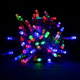 Светодиодная гирлянда электрическая с контроллером Led на 100 светодиодов 6.5 м прозрачный провод Мультицвет