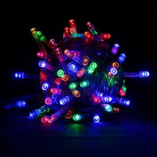 Светодиодная гирлянда электрическая с контроллером Led на 100 светодиодов 6.5 м прозрачный провод Мультицвет