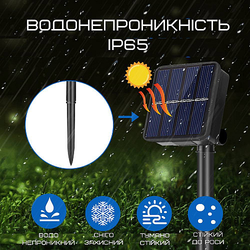 Гирлянда на Солнечной Батарее Для Сада YIIOT 22 Метра 200 Светодиодов 8 Режимов с Датчиком Света (658)