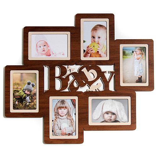 Фоторамка коллаж на 6 фото Декор Карпаты Baby 57х50 см Коричневый (H6-064A)