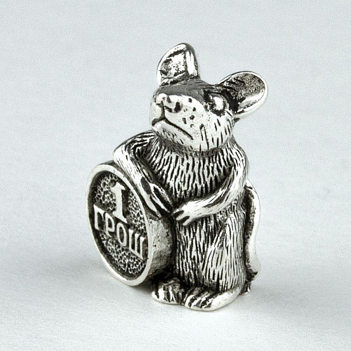Кошельковый оберег-брелок silvering 1,3х0,5х1 см Щур з монеткою (24641)