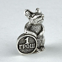 Кошельковый оберег Fisher Мышка с монетой Серебряное покрытие 1,3х0,5х1 см (24627)