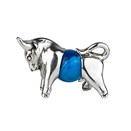 Оберег Бык Год Быка Агат-сардоникс Металл с посеребрением 2,5 см Серебристый Голубой (24638)