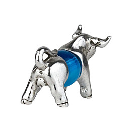 Оберег Бык Год Быка Агат-сардоникс Металл с посеребрением 2,5 см Серебристый Голубой (24638)