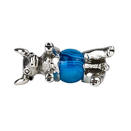 Оберег Бык Год Быка Агат-сардоникс Металл с посеребрением 2,5 см Серебристый Голубой (24638)