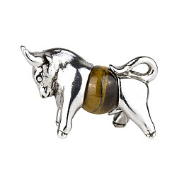 Оберег Год Быка Тигровый глаз Металл с посеребрением 2,5 см Серебристый Коричневый (25572)
