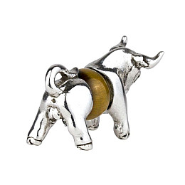 Оберег Год Быка Тигровый глаз Металл с посеребрением 2,5 см Серебристый Коричневый (25572)