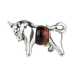Оберег Год Быка Бычий глаз Металл с посеребрением 2,5 см Серебристый Темно-Коричневый (25584)