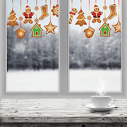 Новогодняя виниловая наклейка Пряничная гирлянда 1000х550мм ( новый год 2021, наклейки, украшение дома,