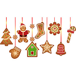 Новогодняя виниловая наклейка Пряничная гирлянда 500х275 мм ( новый год 2021, наклейки, украшение дома,