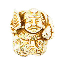 Статуэтка Netsuke Нэцкэ Эбису с веером Гипс 4.7x4x3.9 см Бежевый (12718)