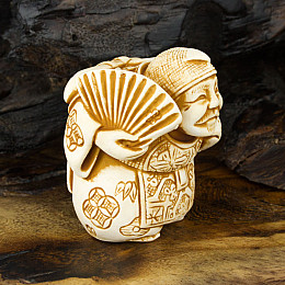 Статуэтка Netsuke Нэцкэ Эбису с веером Гипс 4.7x4x3.9 см Бежевый (12718)