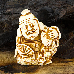 Статуэтка Netsuke Нэцкэ Эбису с веером Гипс 5.2x4.6x3.2 см Бежевый (00651)