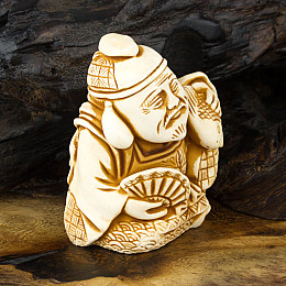 Статуэтка Netsuke Нэцкэ Эбису с веером Гипс 5.2x4.6x3.2 см Бежевый (00651)