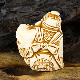 Статуэтка Netsuke Нэцкэ Эбису с веером Гипс 5.2x4.6x3.2 см Бежевый (00651)